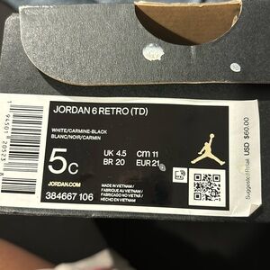 Jordan 6 Retro size 5c